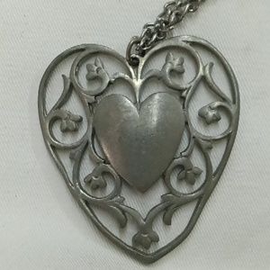 Vintage Reed & Barton Pewter Heart Necklace